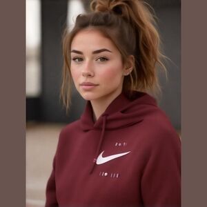 NIKE "just do it" burgundy hooded sweatshirt.  Size Medium.  Dri-fit